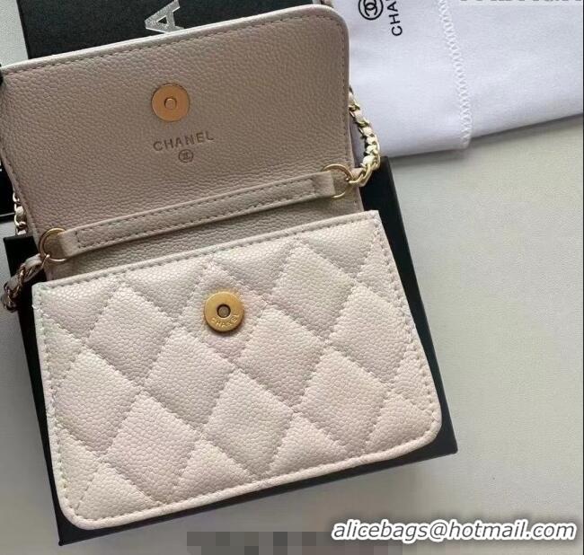Best Quality Chanel Grained Calfskin Clutch with Chain and Pearls 0618 White 2025