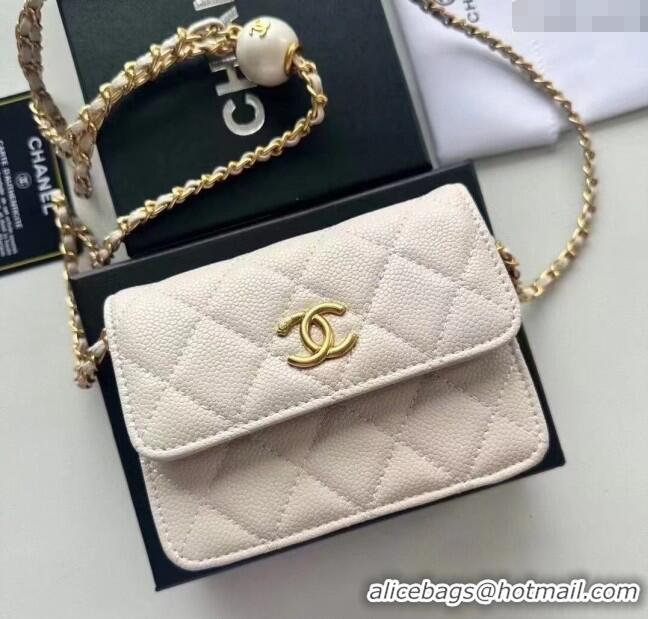 Best Quality Chanel Grained Calfskin Clutch with Chain and Pearls 0618 White 2025