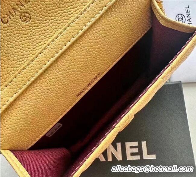 Promotional Chanel Grained Calfskin Clutch with Chain and Pearls 0618 Yellow 2025