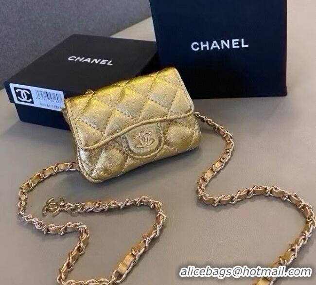 Famous Brand Chanel Metallic Calfskin Chain Mini Waist Bag 0618 Gold 2025