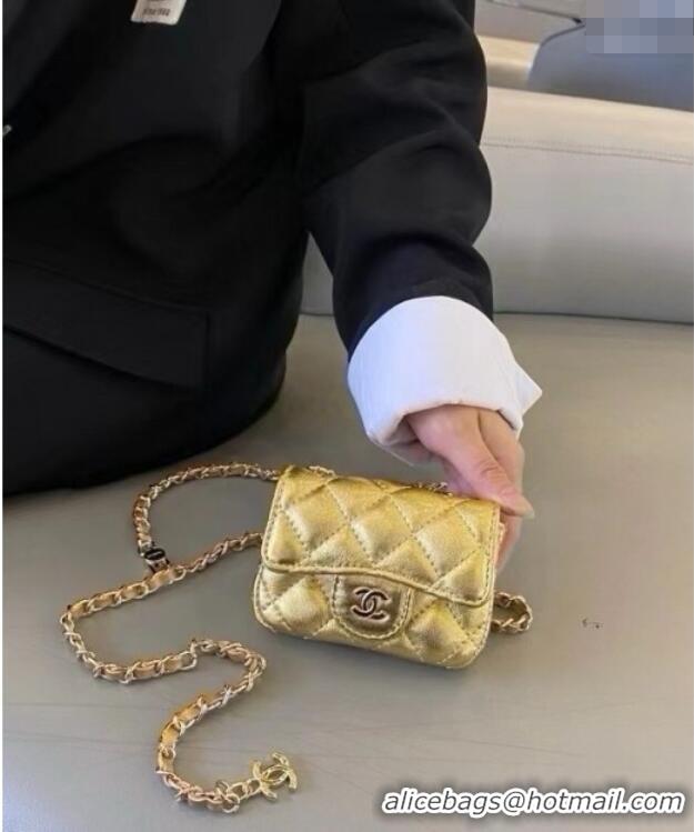 Famous Brand Chanel Metallic Calfskin Chain Mini Waist Bag 0618 Gold 2025