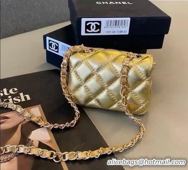 Famous Brand Chanel Metallic Calfskin Chain Mini Waist Bag 0618 Gold 2025