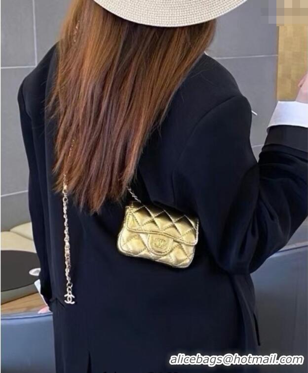 Famous Brand Chanel Metallic Calfskin Chain Mini Waist Bag 0618 Gold 2025