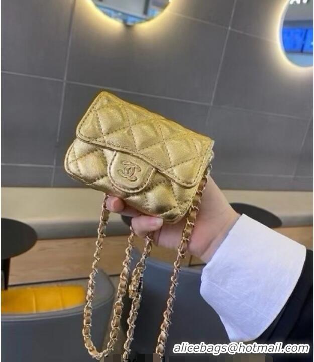 Famous Brand Chanel Metallic Calfskin Chain Mini Waist Bag 0618 Gold 2025