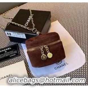 Top Grade Chanel AirPods Case in Suede 0618 Dark Brown 2025