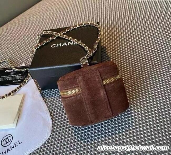Top Grade Chanel AirPods Case in Suede 0618 Dark Brown 2025