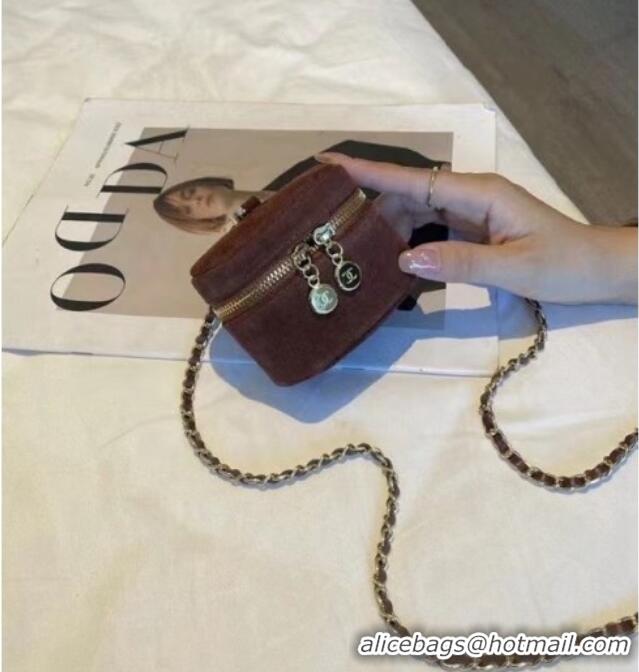 Top Grade Chanel AirPods Case in Suede 0618 Dark Brown 2025