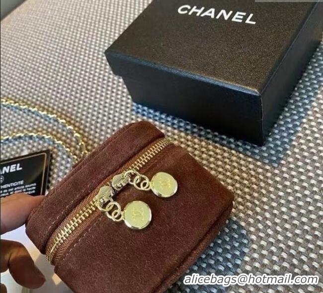 Top Grade Chanel AirPods Case in Suede 0618 Dark Brown 2025