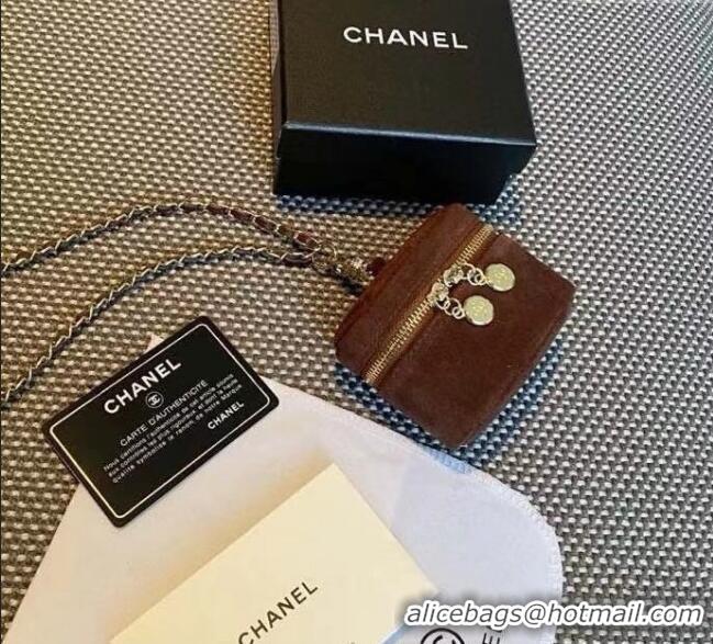 Top Grade Chanel AirPods Case in Suede 0618 Dark Brown 2025