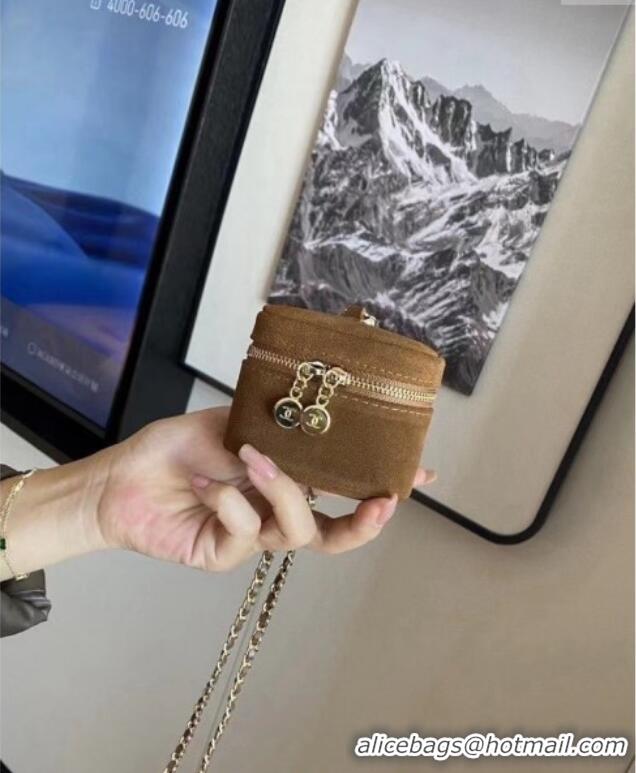 Buy Fashionable Chanel AirPods Case in Suede 0618 Light Brown 2025