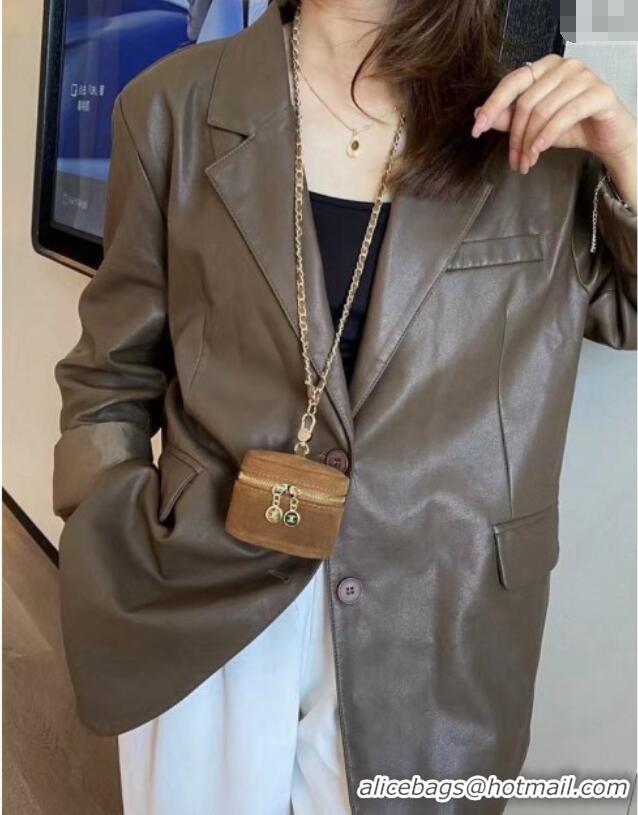 Buy Fashionable Chanel AirPods Case in Suede 0618 Light Brown 2025