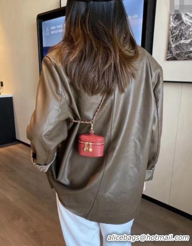 Well Crafted Chanel AirPods Case in Grained Leather 0618 Red 2025