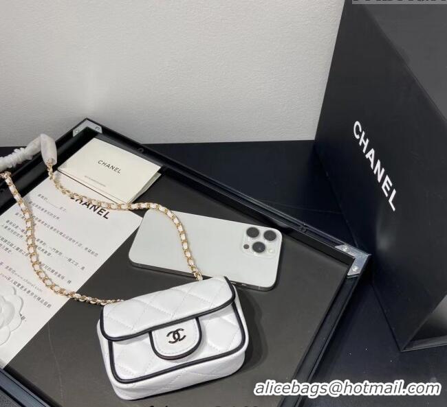 Traditional Discount Chanel Leather Clutch with Chain 0618 White 2025
