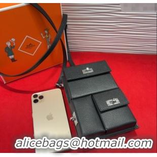 Top Grade Hermes Kelly Multipocket To Go Pouch with Silver-Tone Hardware 18020 Black 2025