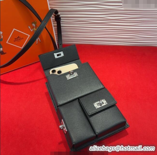 Top Grade Hermes Kelly Multipocket To Go Pouch with Silver-Tone Hardware 18020 Black 2025