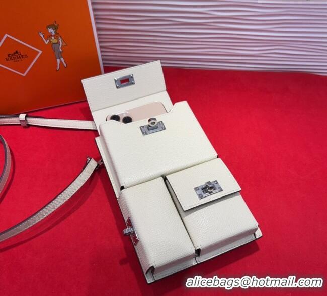 Grade Quality Hermes Kelly Multipocket To Go Pouch with Silver-Tone Hardware 18020 White 2025