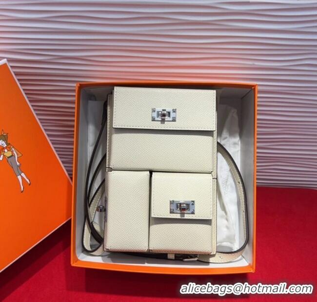 Grade Quality Hermes Kelly Multipocket To Go Pouch with Silver-Tone Hardware 18020 White 2025
