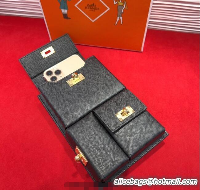 Luxury Cheap Hermes Kelly Multipocket To Go Pouch with Gold-Tone Hardware 18020 Black 2025
