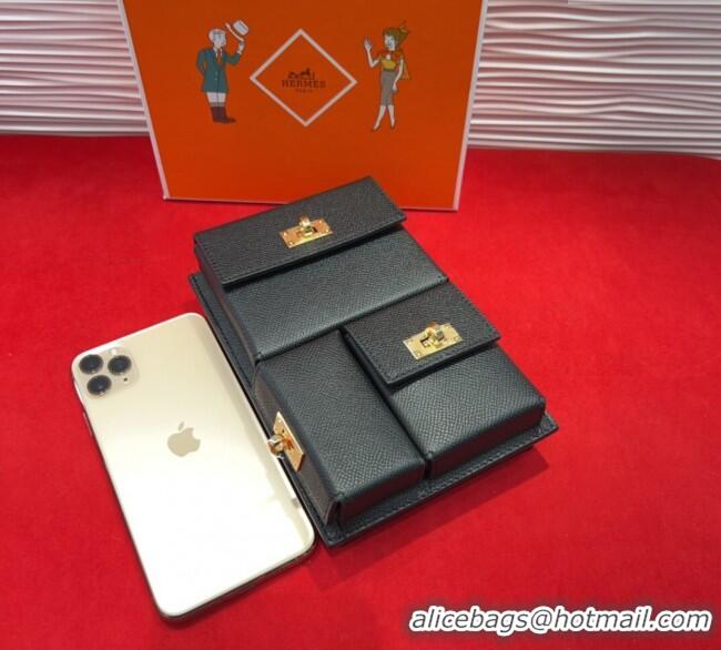 Luxury Cheap Hermes Kelly Multipocket To Go Pouch with Gold-Tone Hardware 18020 Black 2025