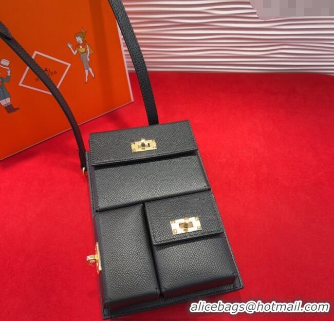 Luxury Cheap Hermes Kelly Multipocket To Go Pouch with Gold-Tone Hardware 18020 Black 2025