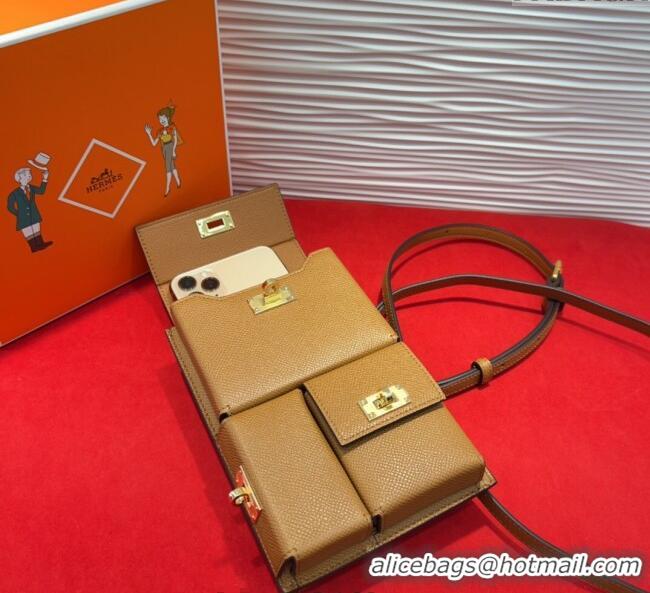 Pretty Style Hermes Kelly Multipocket To Go Pouch with Gold-Tone Hardware 18020 Brown 2025
