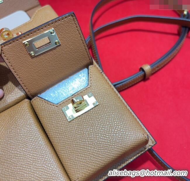 Pretty Style Hermes Kelly Multipocket To Go Pouch with Gold-Tone Hardware 18020 Brown 2025