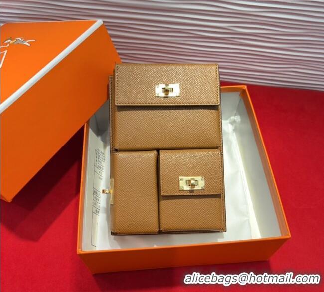 Pretty Style Hermes Kelly Multipocket To Go Pouch with Gold-Tone Hardware 18020 Brown 2025