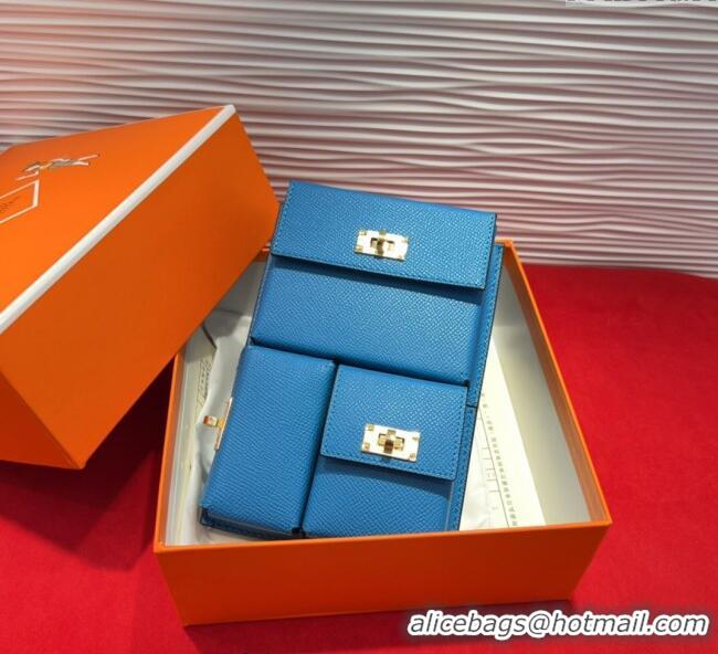 Cheap Price Hermes Kelly Multipocket To Go Pouch with Gold-Tone Hardware 18020 Blue 2025