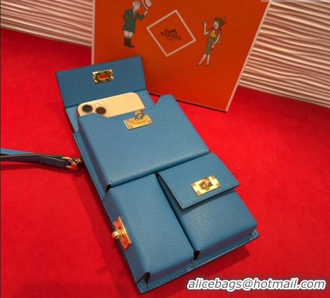 Cheap Price Hermes Kelly Multipocket To Go Pouch with Gold-Tone Hardware 18020 Blue 2025