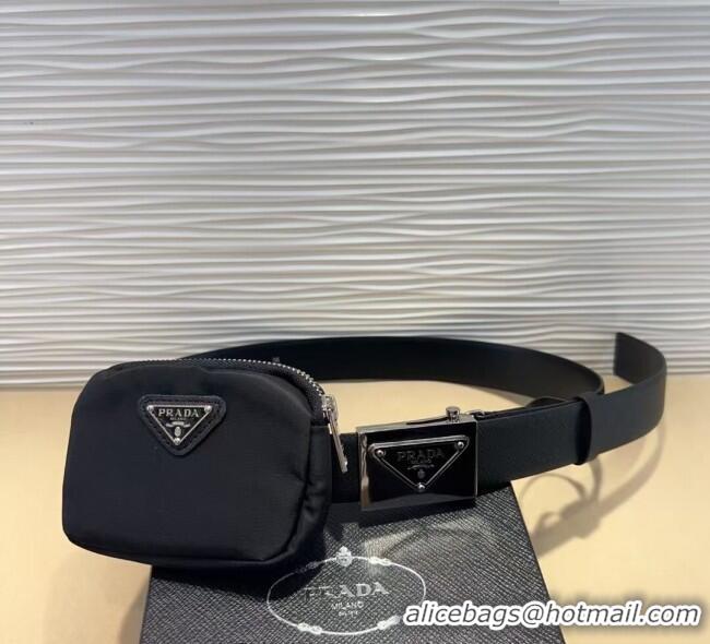 Shop Duplicate Prada Nylon Pouch Belt 0618 Black 2025