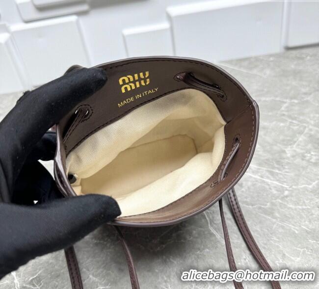 Good Taste Miu Miu Nappa leather bucket mini-bag Briarwood 5NF460 Brown 2025
