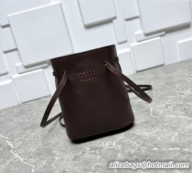 Good Taste Miu Miu Nappa leather bucket mini-bag Briarwood 5NF460 Brown 2025