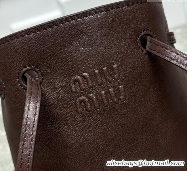 Good Taste Miu Miu Nappa leather bucket mini-bag Briarwood 5NF460 Brown 2025