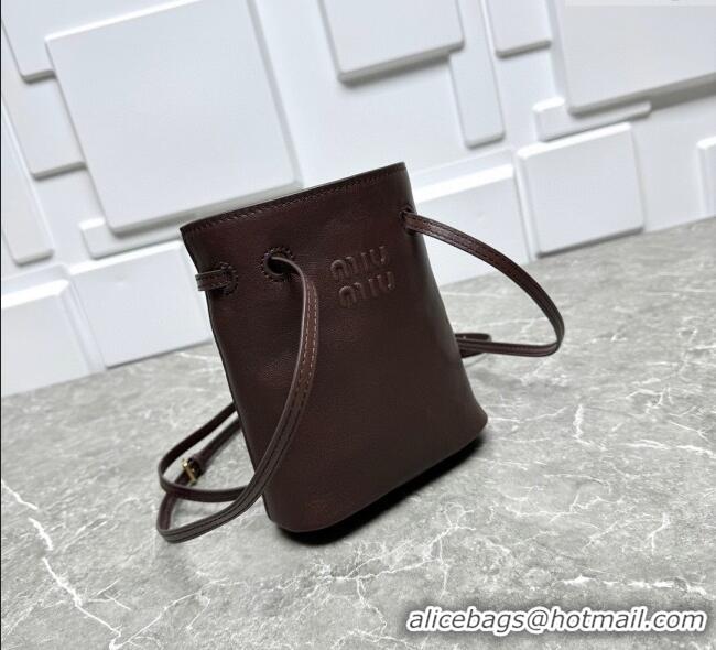 Good Taste Miu Miu Nappa leather bucket mini-bag Briarwood 5NF460 Brown 2025