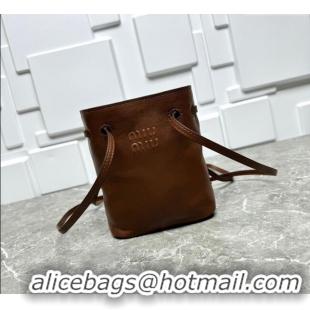 Luxury Discount Miu Miu Nappa leather bucket mini-bag 5NF460 Oak Brown 2025