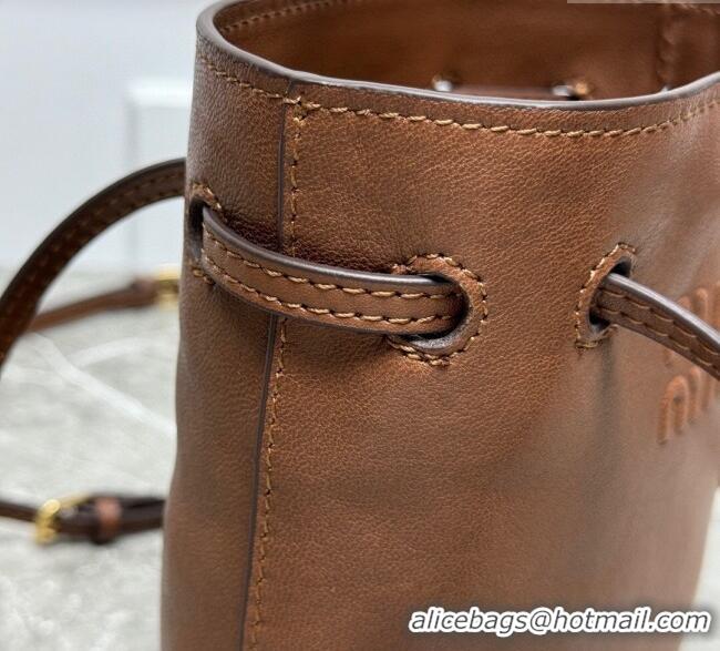 Luxury Discount Miu Miu Nappa leather bucket mini-bag 5NF460 Oak Brown 2025