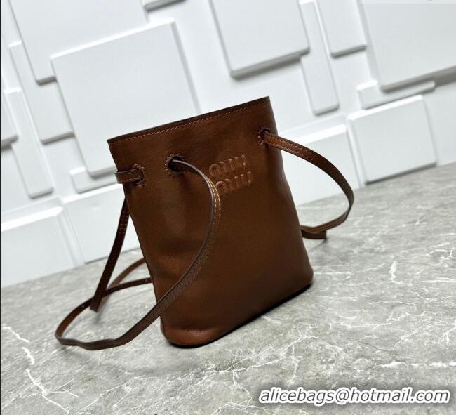 Luxury Discount Miu Miu Nappa leather bucket mini-bag 5NF460 Oak Brown 2025