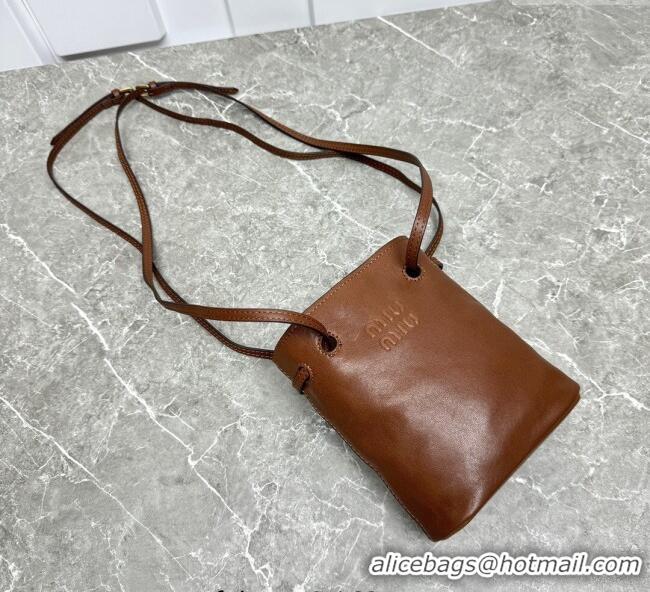 Luxury Discount Miu Miu Nappa leather bucket mini-bag 5NF460 Oak Brown 2025