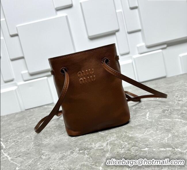 Luxury Discount Miu Miu Nappa leather bucket mini-bag 5NF460 Oak Brown 2025
