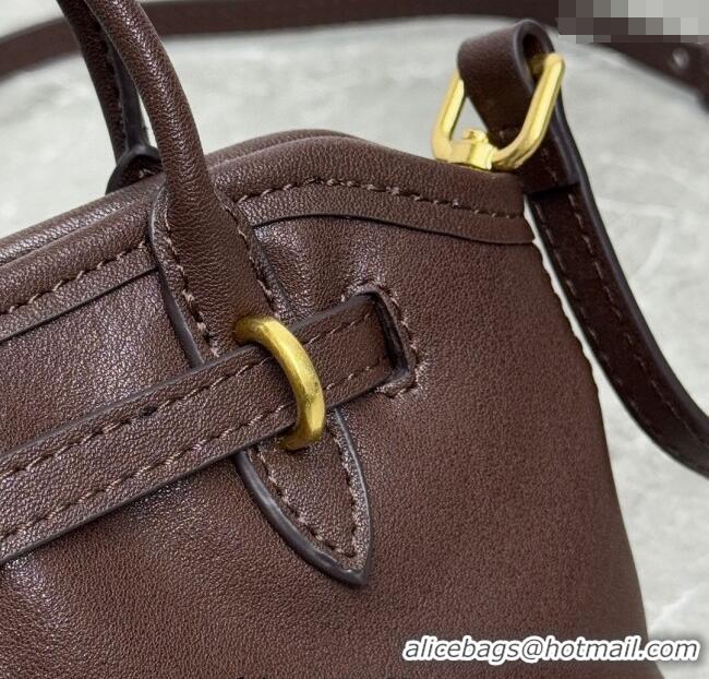 Low Cost Miu Miu Leather trick Micro bag Briarwood 5NR037 Brown 2025