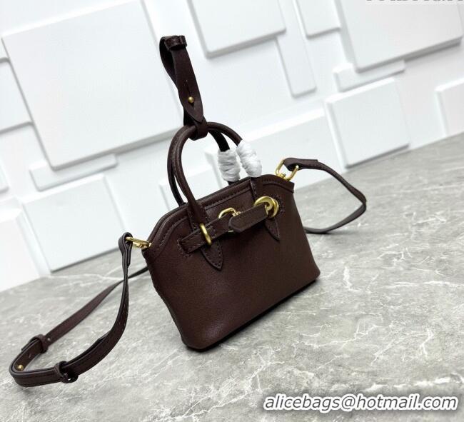Low Cost Miu Miu Leather trick Micro bag Briarwood 5NR037 Brown 2025