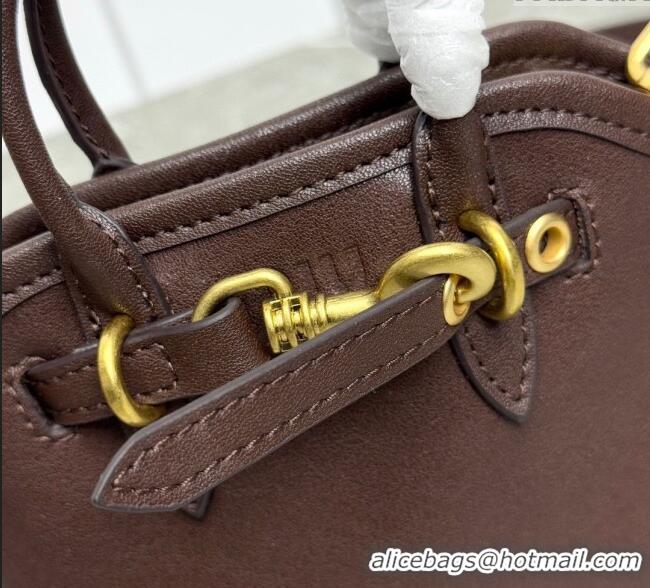 Low Cost Miu Miu Leather trick Micro bag Briarwood 5NR037 Brown 2025