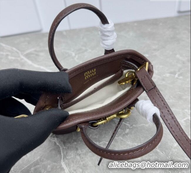 Low Cost Miu Miu Leather trick Micro bag Briarwood 5NR037 Brown 2025