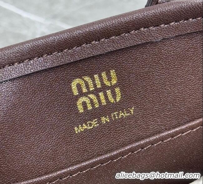 Low Cost Miu Miu Leather trick Micro bag Briarwood 5NR037 Brown 2025