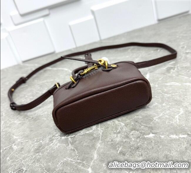 Low Cost Miu Miu Leather trick Micro bag Briarwood 5NR037 Brown 2025