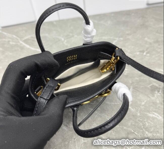 Buy New Cheap Miu Miu Leather trick Micro bag 5NR037 Black 2025