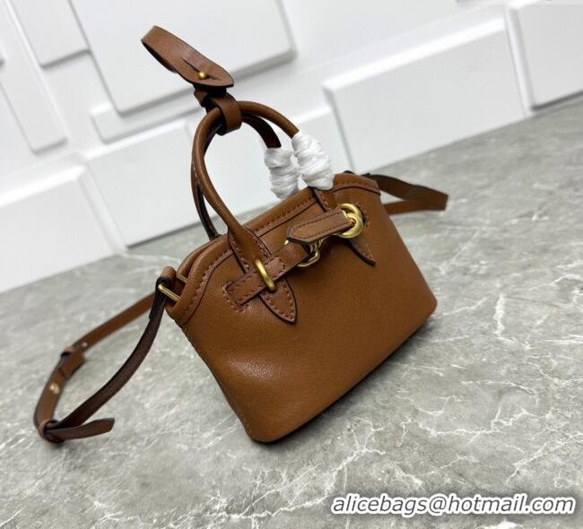Well Crafted Miu Miu Leather trick Micro bag 5NR037 Oak Brown 2025