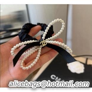 Trendy Design Chanel Hairring with Pearls and Bow 0615 Black 2025
