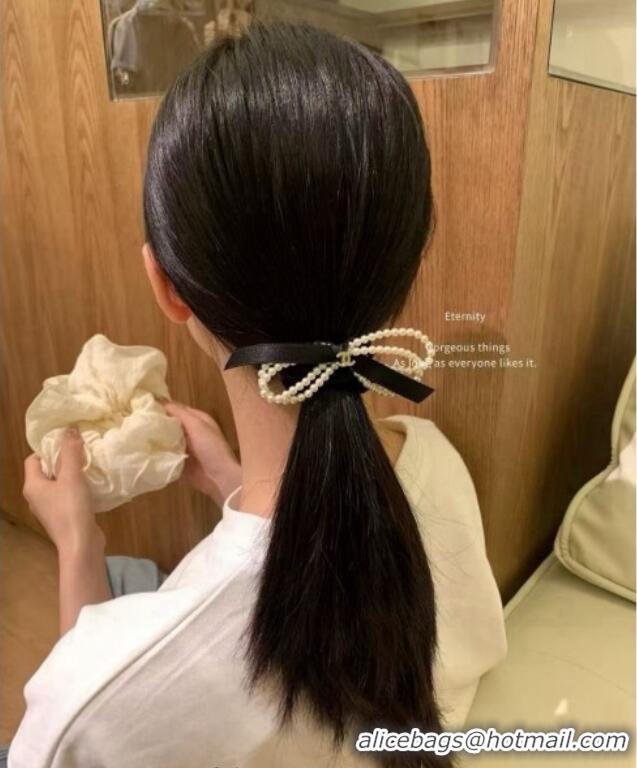 Trendy Design Chanel Hairring with Pearls and Bow 0615 Black 2025