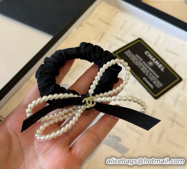 Trendy Design Chanel Hairring with Pearls and Bow 0615 Black 2025